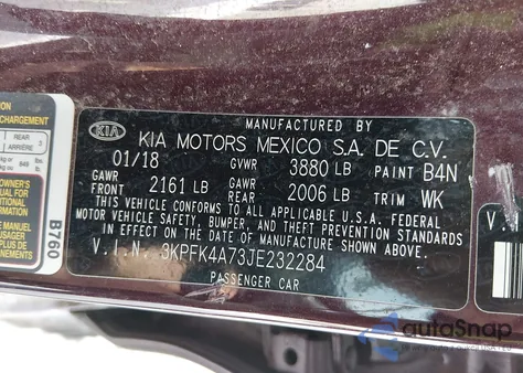 2018 Kia Forte Lx from USA, damaged, VIN 3KPFK4A73JE232284
